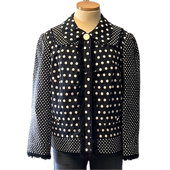 Tory Burch 'Leonora' Polka Dot Fringe Jacket, Navy Blue, size 10 - Picture 3 of 14